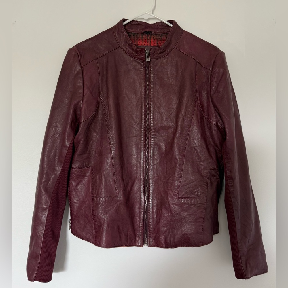 Women's Burgundy Leather Jacket